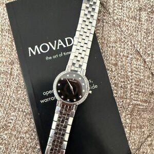 Movado Faceto Diamond Black Dial Watch – Model 0605586 – Timeless Luxury for Her